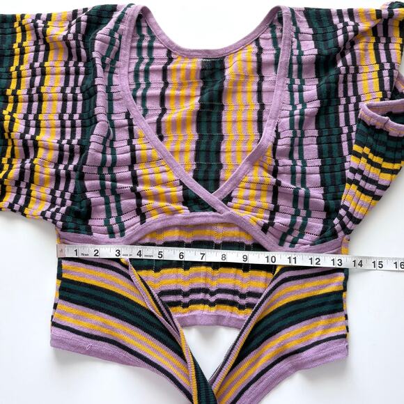 BCBGeneration Boho Crochet Wrap Top Small Multicolor Stripe Beach Resort Casual - Picture 8 of 9